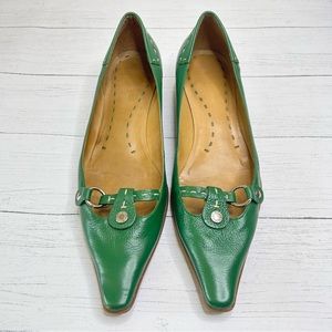 BCBGMaxAzria Green Leather Pointed-Toe Heels